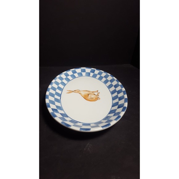 Easter Bunny Rabbit oval serving dish plate Blue Gingham Italian tableware - Picture 8 of 10